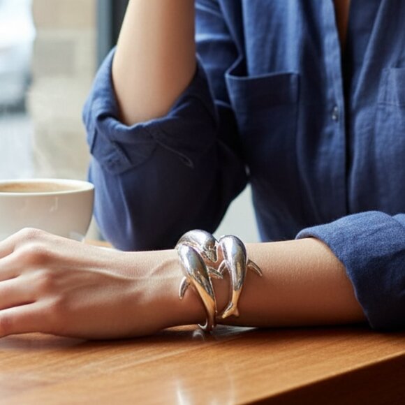 Dolphin Clamper Design Cuff Bracelet - Picture 1 of 4